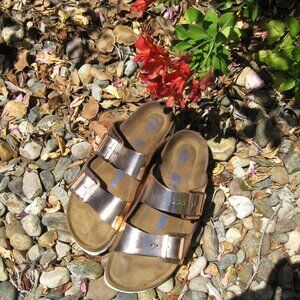 Birkenstock Arizona Metallic Gold Leather SOFT FOOTBED 41 Narrow, US W 10 M 8